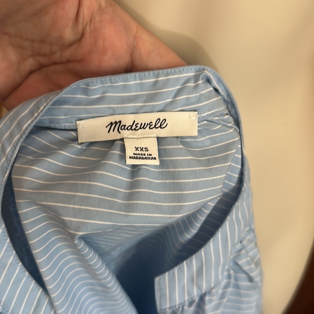 Madewell Striped Popover Top Classic Tie Sleeve Blue G1892 Size XXS - Picture 10 of 14